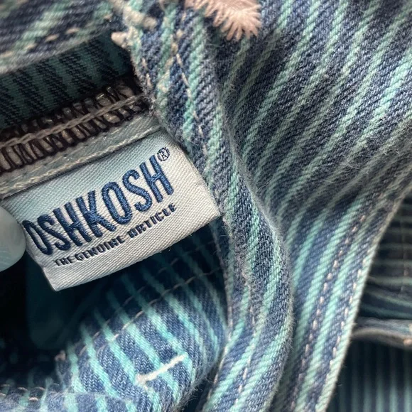 Vintage OshKosh B'Gosh Blue Pinstripe Overall Dress Jumper Baby Size 24 Months - Picture 4 of 7